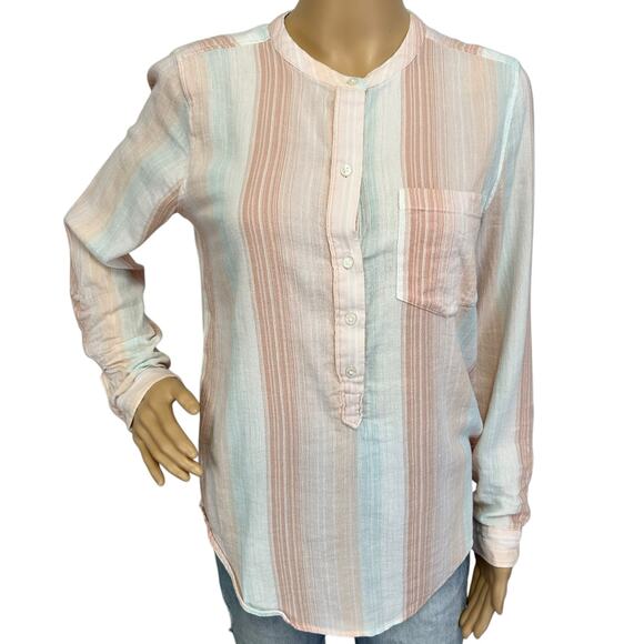 2/$15 Lucky Brand Striped Half Button Shirt Roll Tab Long Sleeve Pocket Size S - Picture 2 of 11
